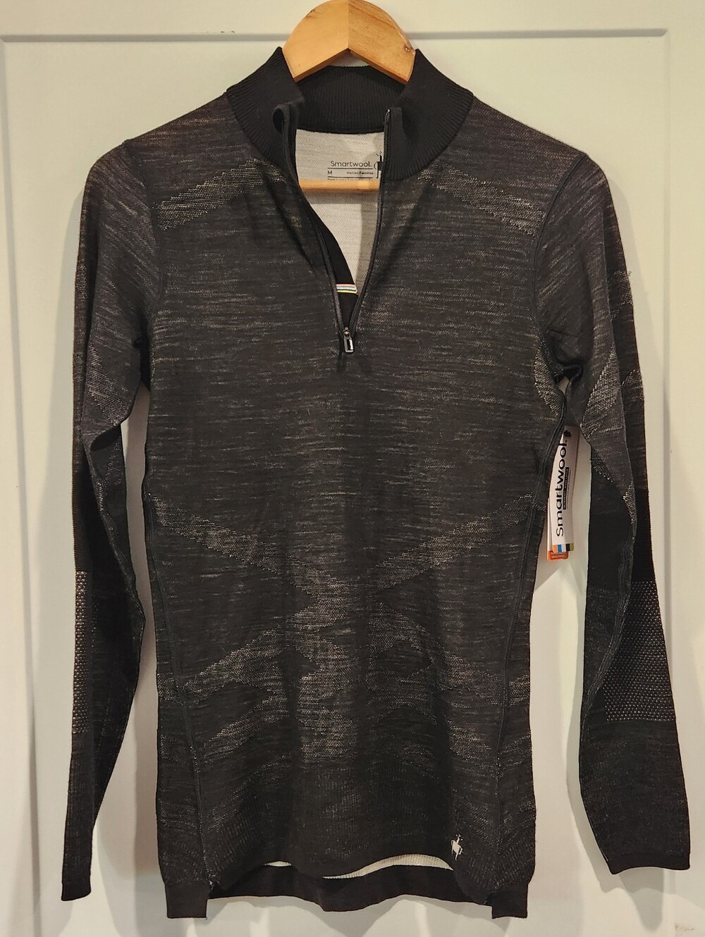 SMARTWOOL Intraknit 200 Thermal Merino Wool Base Layer 1/4 Zip Top M Black NEW